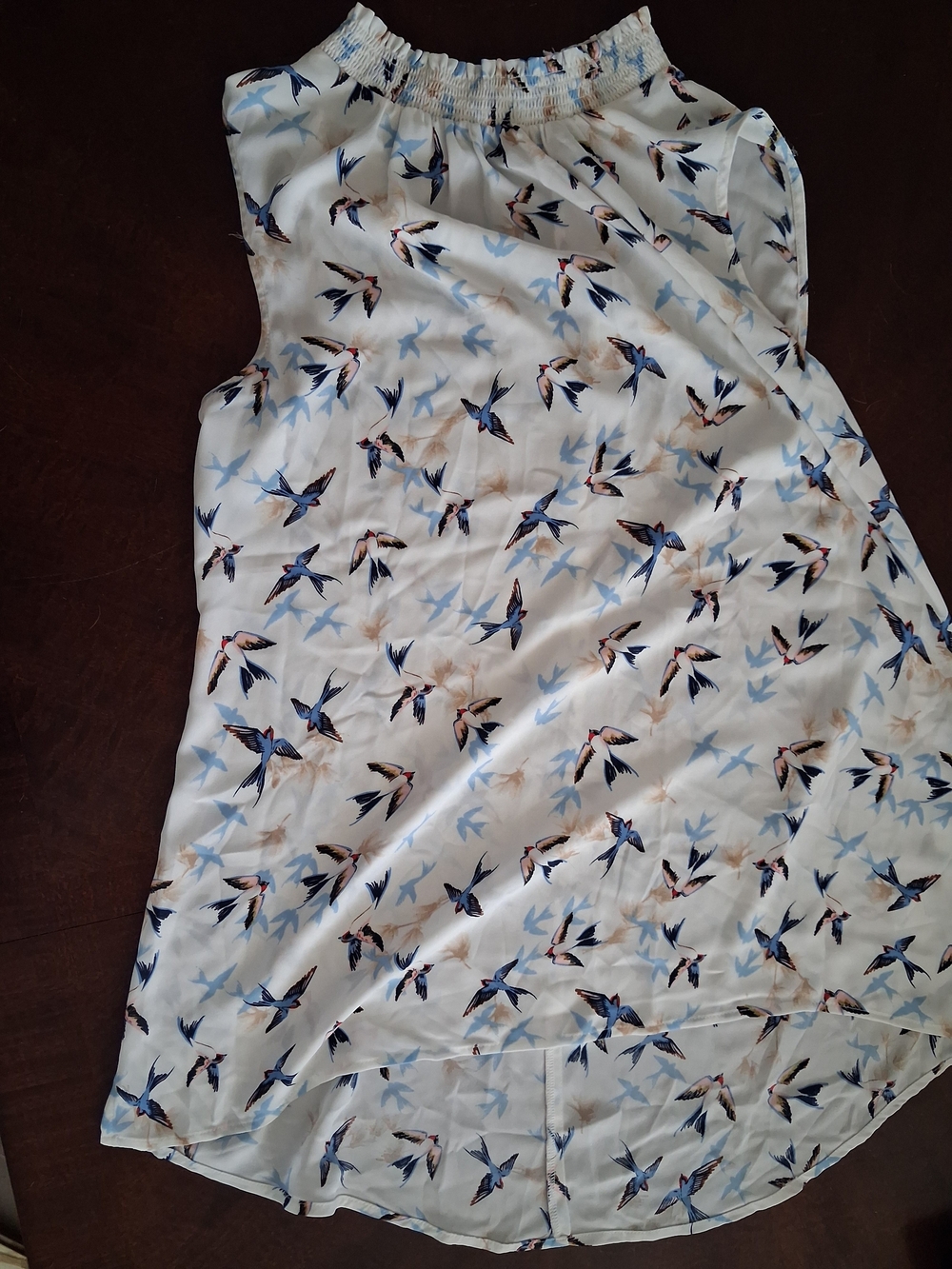 DR2 Cream Bird-Print Women's Shirt